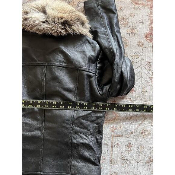 Linda Richards Genuine Fox Fur Leather Moto Jacket Zipper Coat Womens Size S - Picture 9 of 10